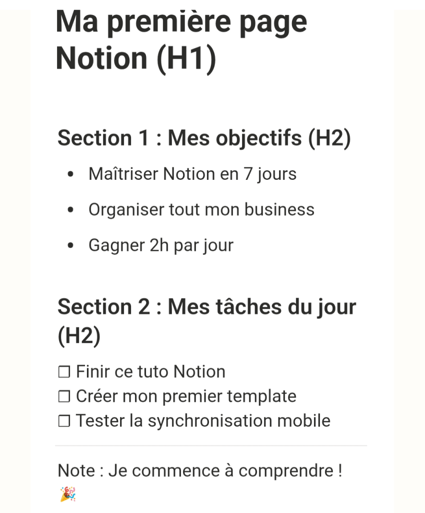 première page notion pour débutant gratuit