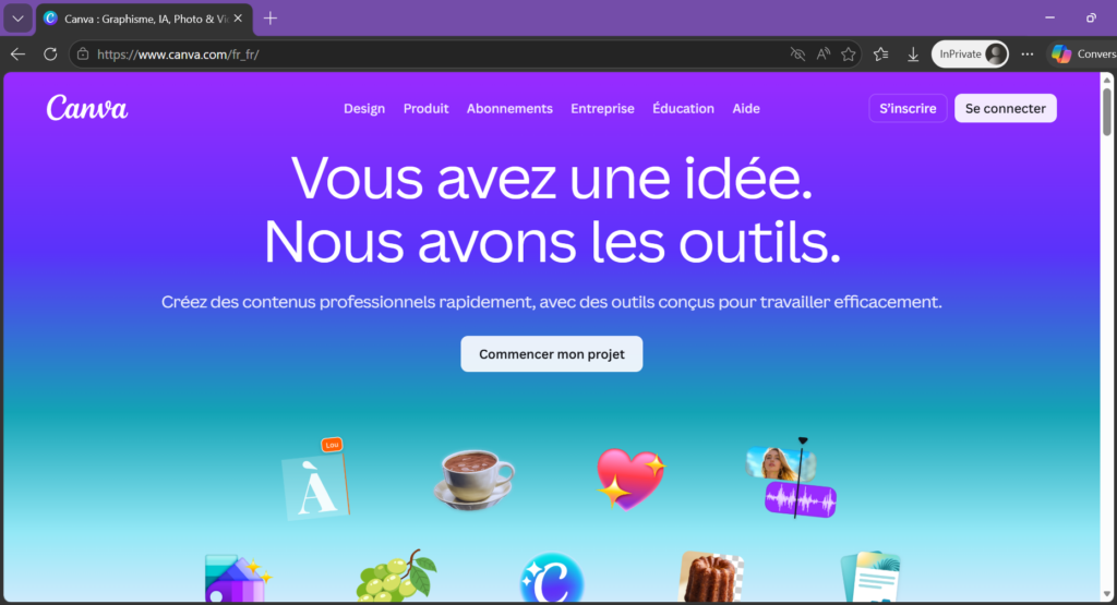 Page d'accueil de canva.com